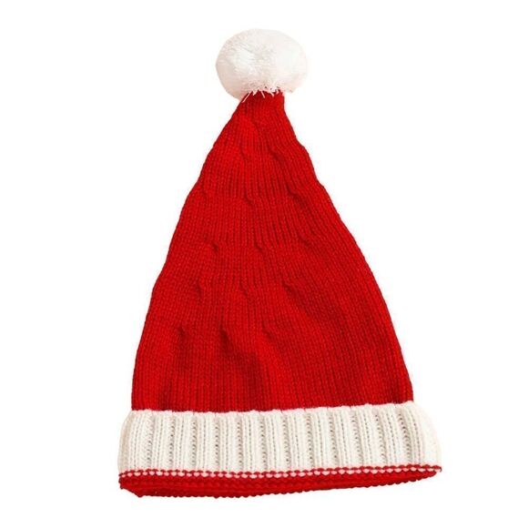 Santa Hat Knit  Red and White W/ Pom Pom OS - Picture 3 of 5